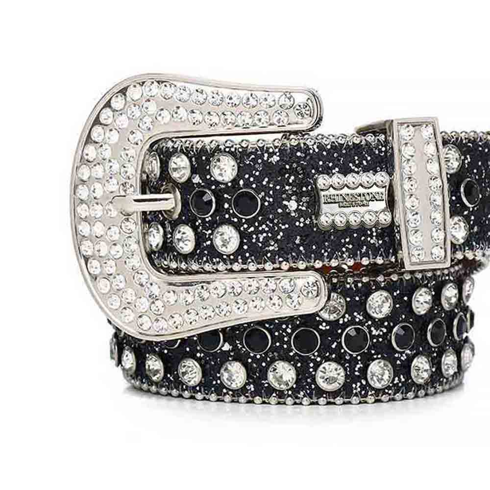 Glitter Black Strap With Black & Crystal Studded Rhinestone Belt