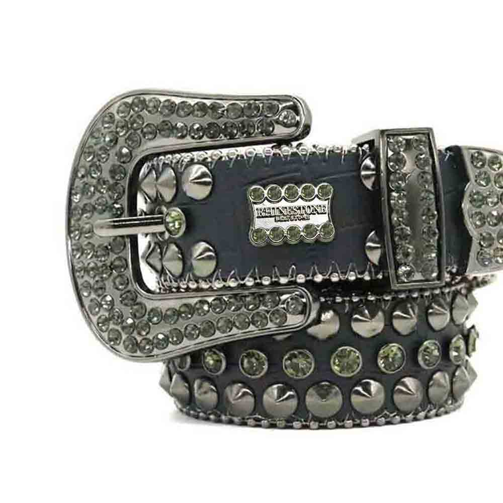 Grey Strap With Antique Crystal Studded Rhinestone BB Belt