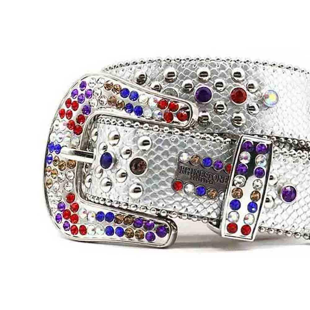 White Strap With Multi Rhinestone BB Belt