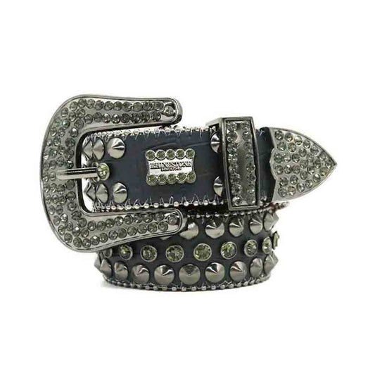 Grey Strap With Antique Crystal Studded Rhinestone BB Belt