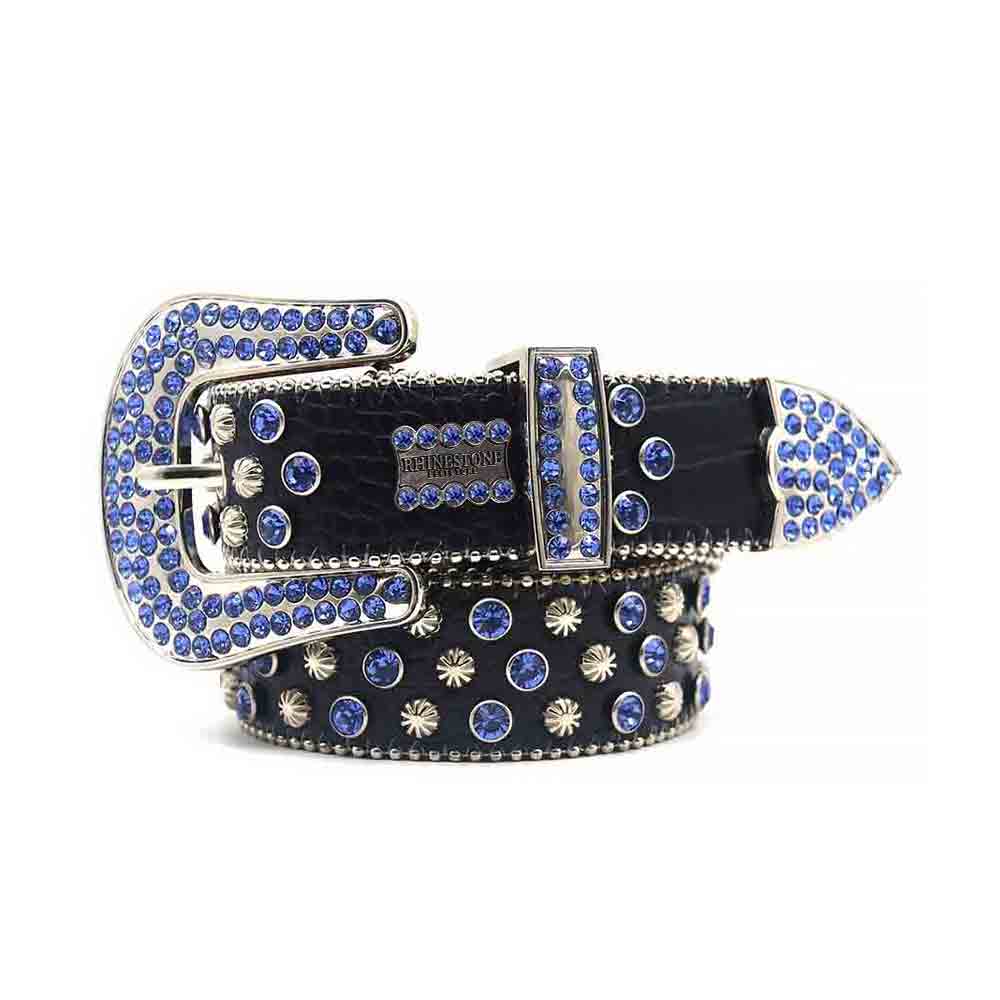 Black Strap With Blue Diamond Silver Studded Rhinestone Belt ...