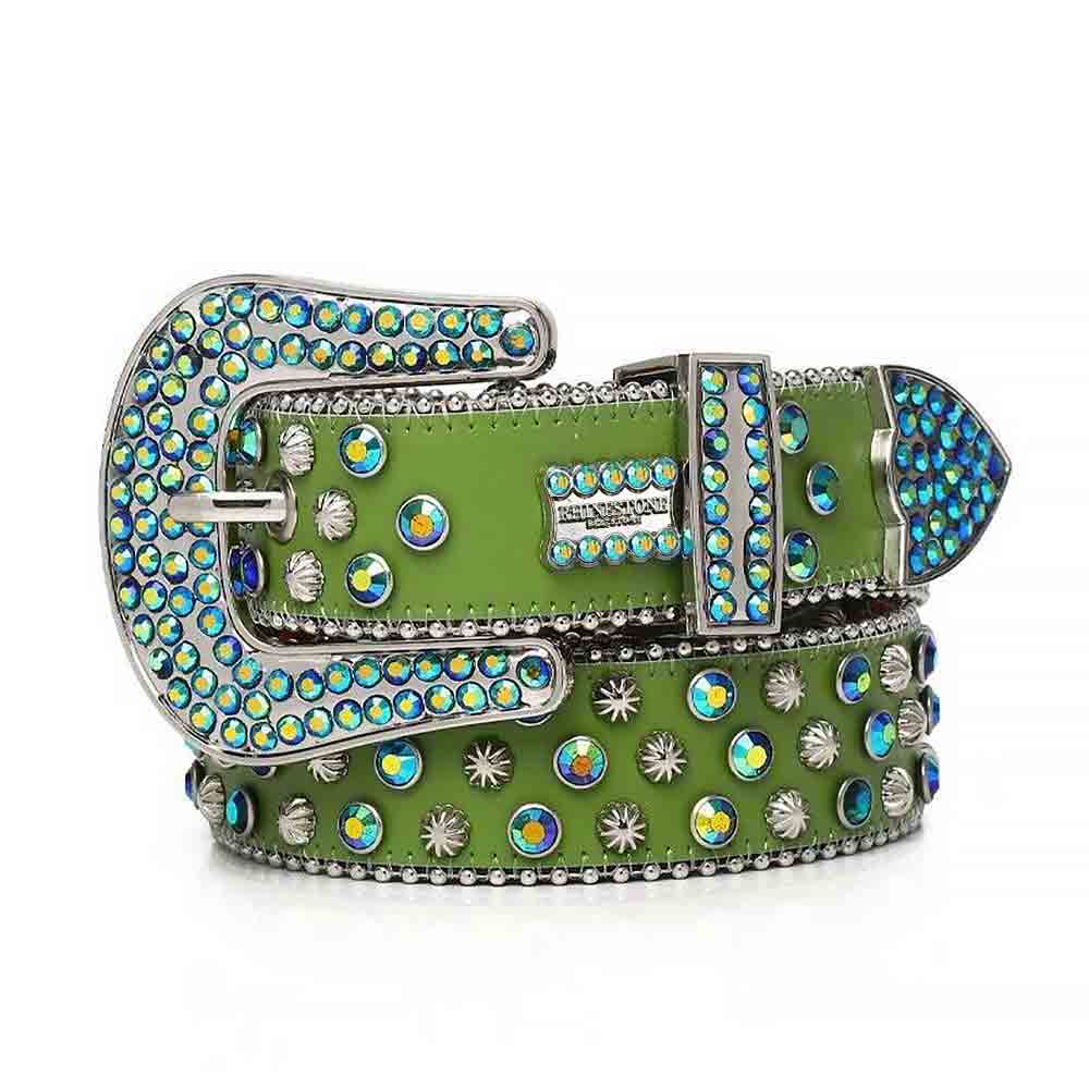 Green Strap With Multi Rhinestone BB Belt