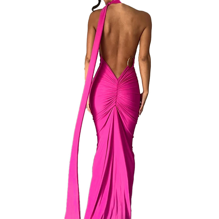 Women Loop Ruched Sexy Maxi Dress