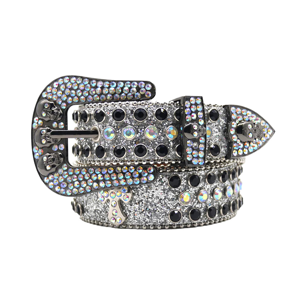 Silver Skull With Black & Multi Rhinestone Belt