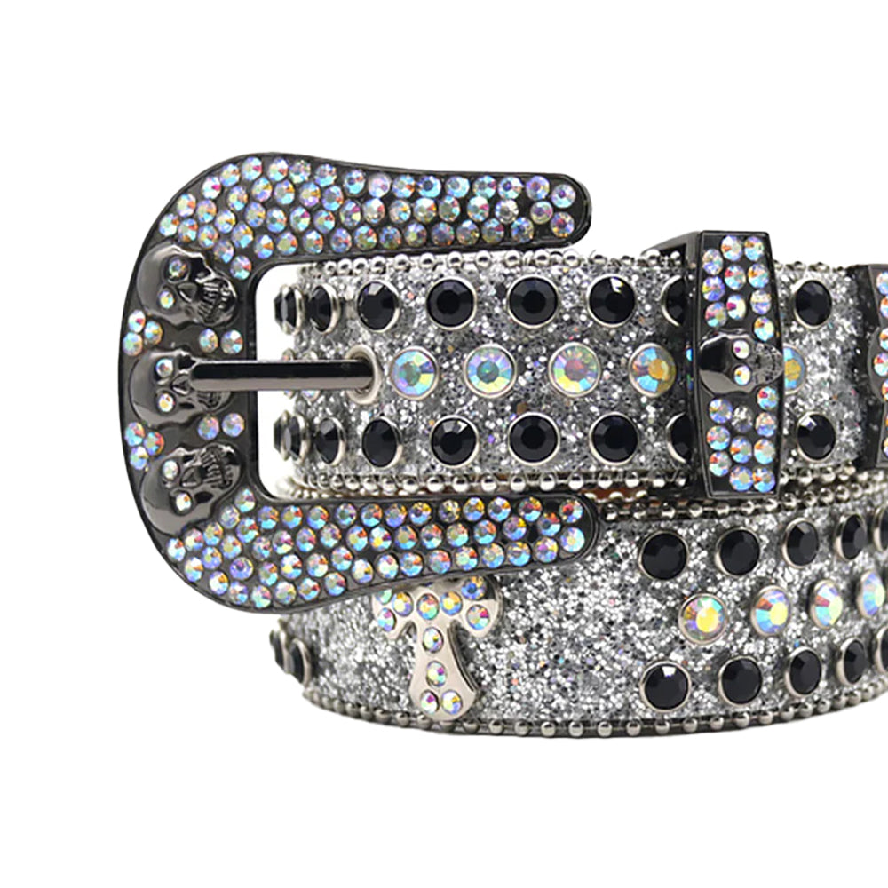 Silver Skull With Black & Multi Rhinestone Belt