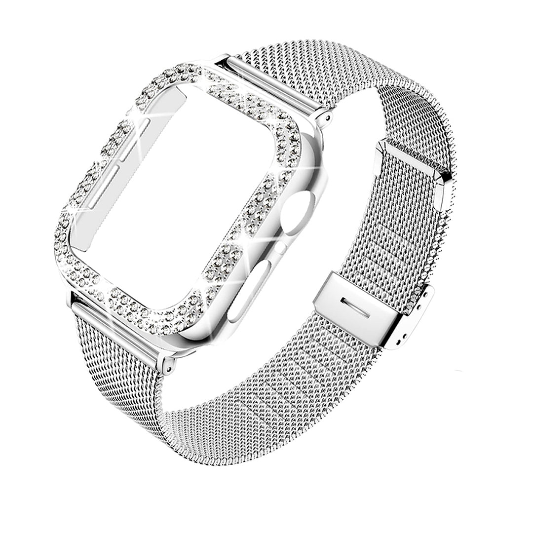 Stainless Steel Rhinestone Case & Metal Watch Strap