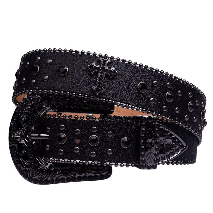 最安値•激レア✨ FML RHINESTONE BELT BLACK 再販なし SANSTHS Women Rhinestone Belt for Jeans, Western Cowgirl Bling