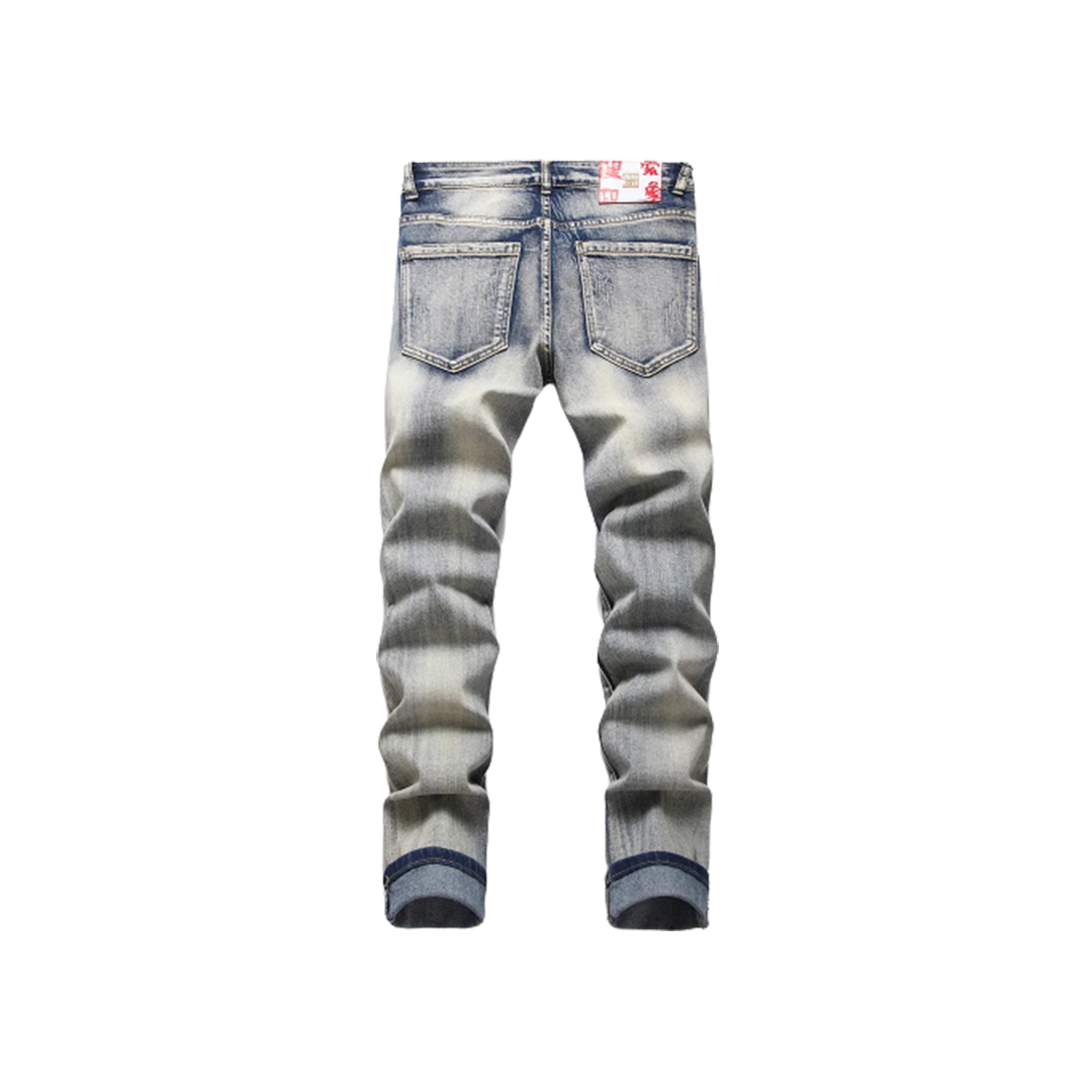 Men's Vintage Classic Retro Blue Stretch Denim Jeans