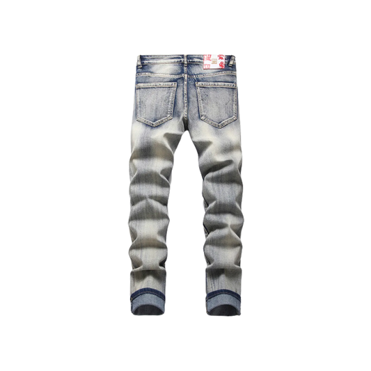 Men's Vintage Classic Retro Blue Stretch Denim Jeans