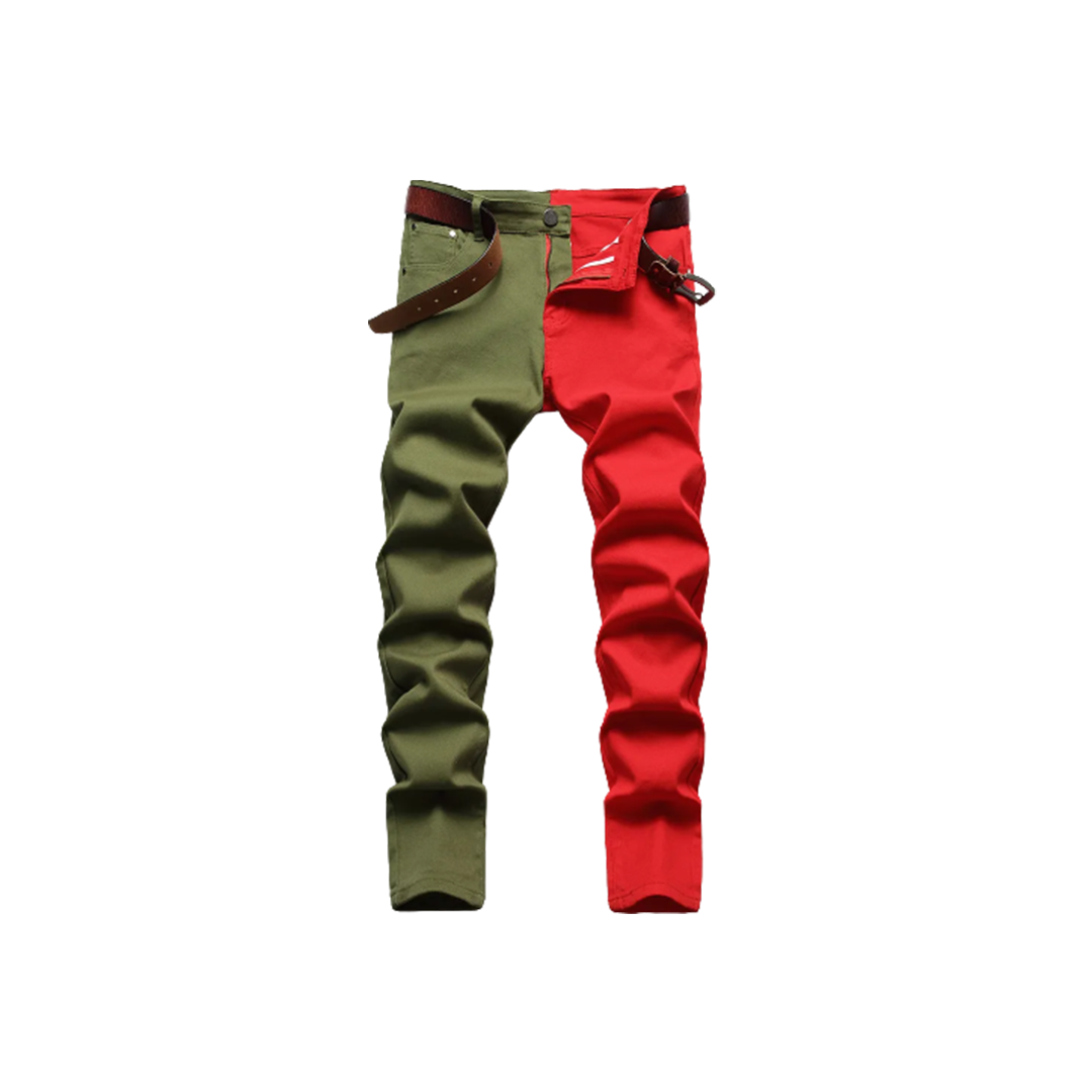 Men's Two Contrast Colors Spliced Denim Jeans – Rhinestone Belt Store