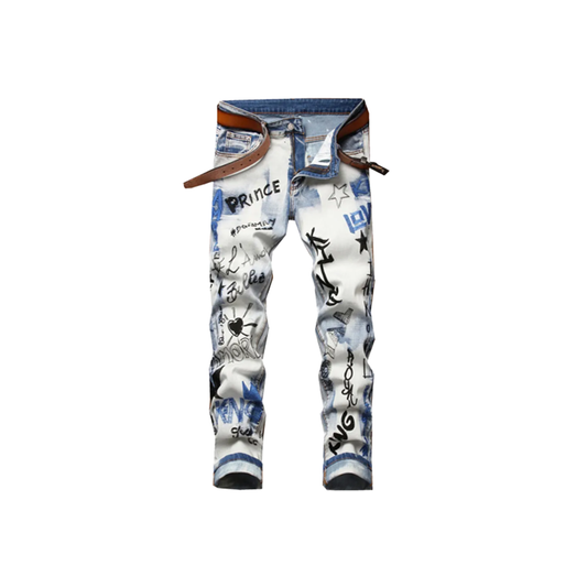 Men's Trendy Letters Embroidery Printed Denim Jeans
