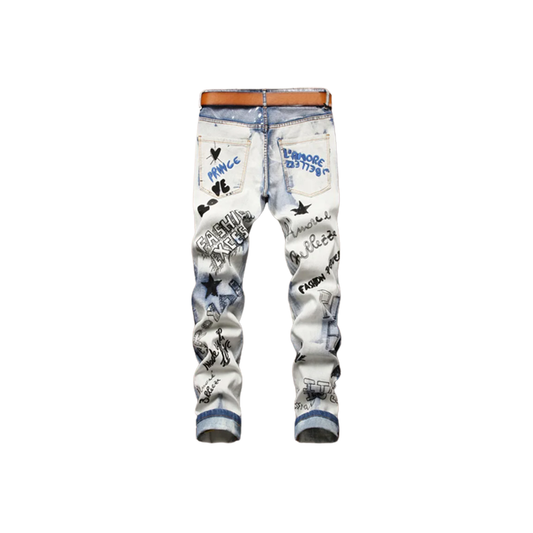 Men's Trendy Letters Embroidery Printed Denim Jeans