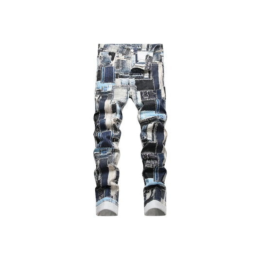 Men's Painted Color-Block Slim Denim Jeans