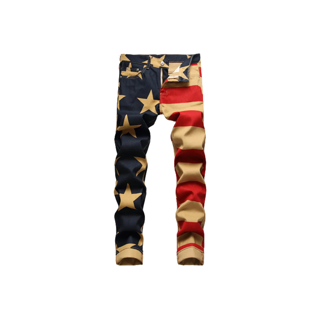 Men's American Flag Print Denim Jeans