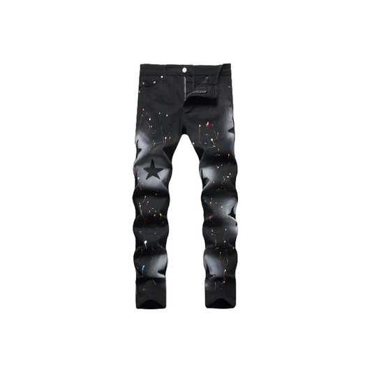 Men's Star Painted Slim Fit Denim Jeans