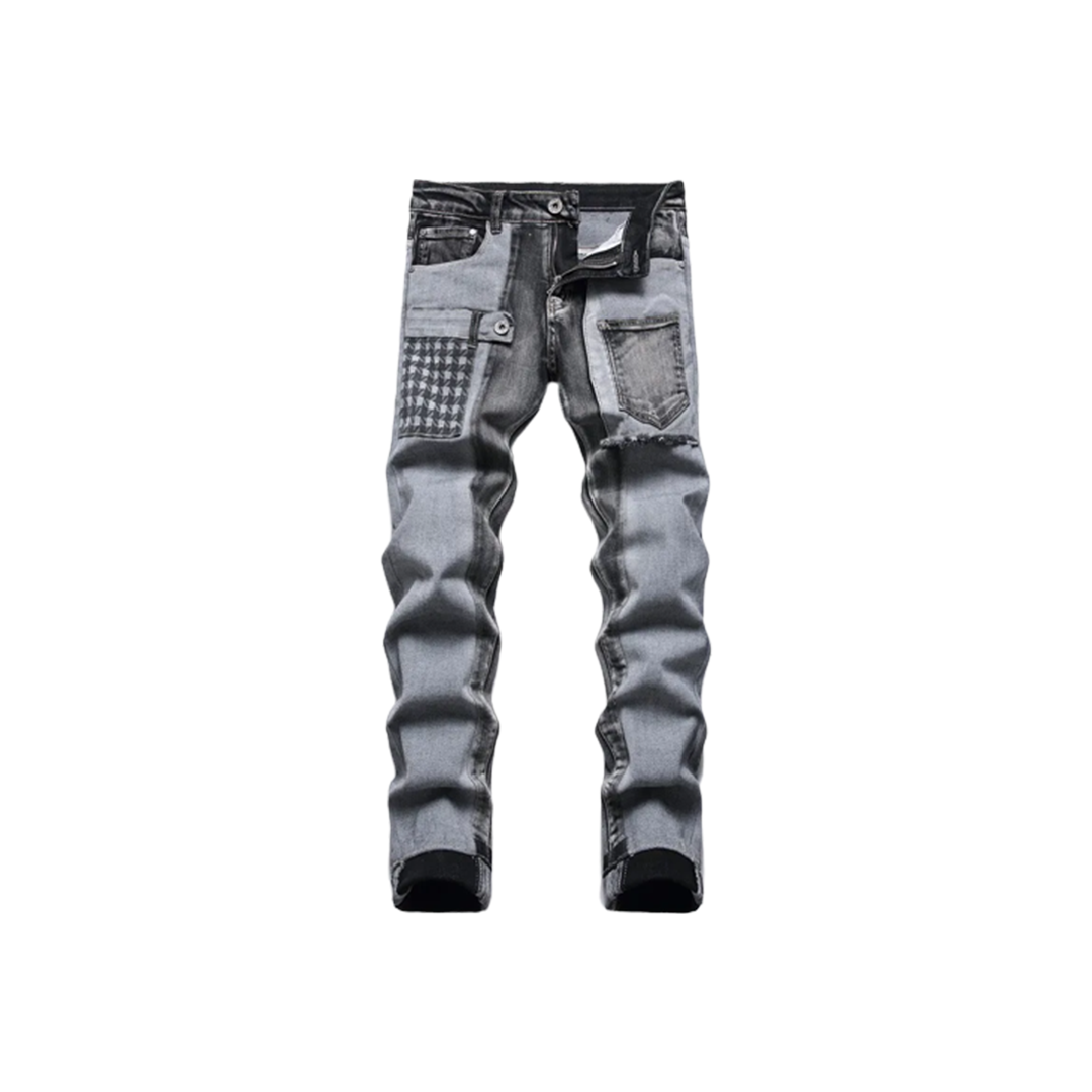 Men's Patchwork Spliced Pockets Denim Jeans