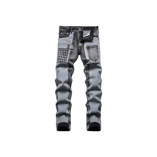 Men's Patchwork Spliced Pockets Denim Jeans