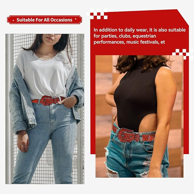 Red Strap With Red Studded Rhinestone BB Belt with Silver Red Buckle