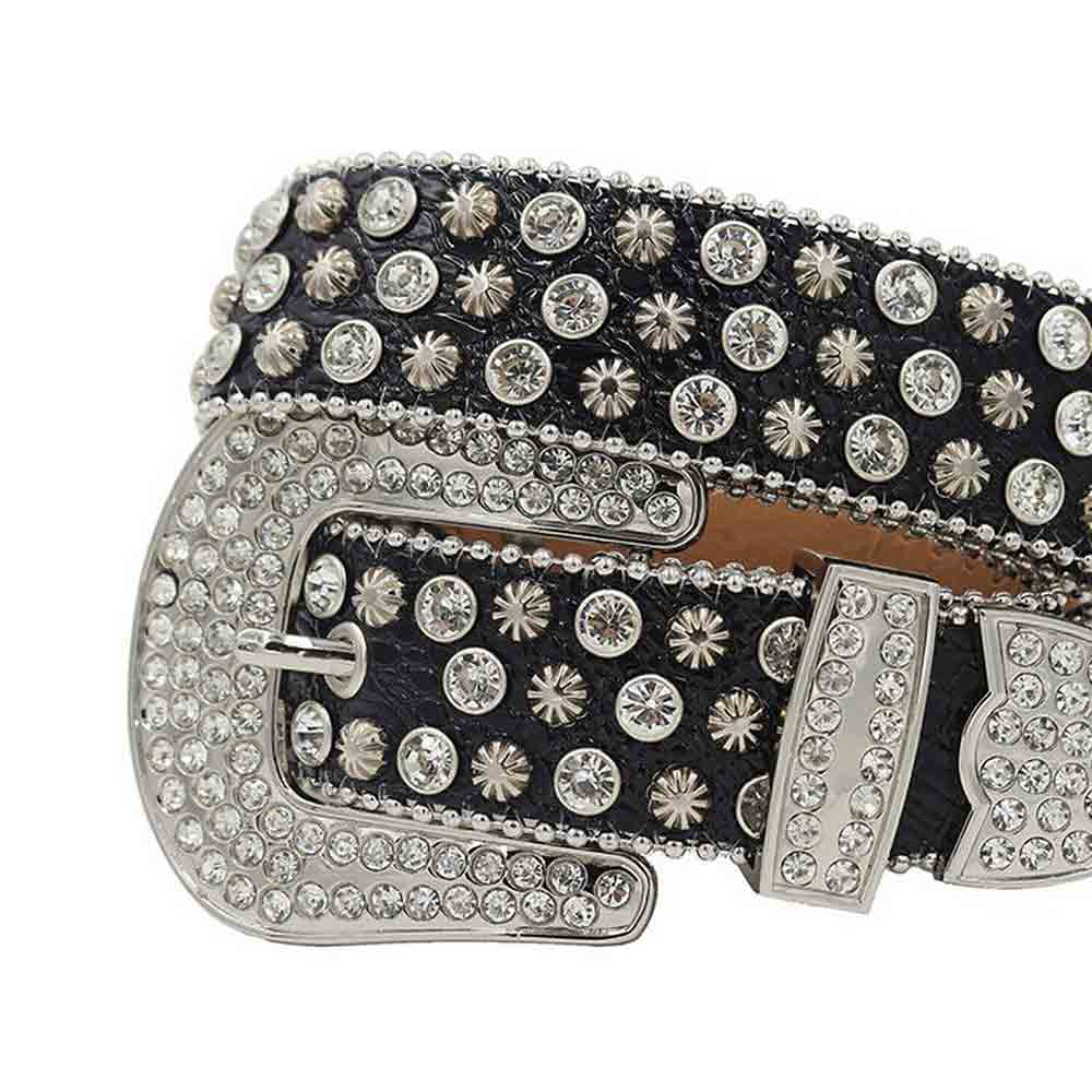 Black Strap With Silver Studded Rhinestone Belt