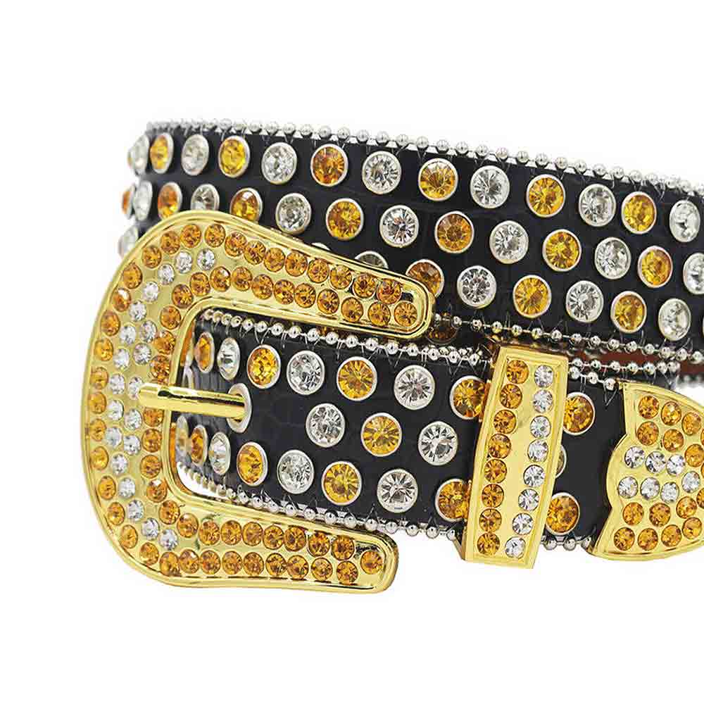 Black Strap With Gold & Crystal Studded Rhinestone Belt