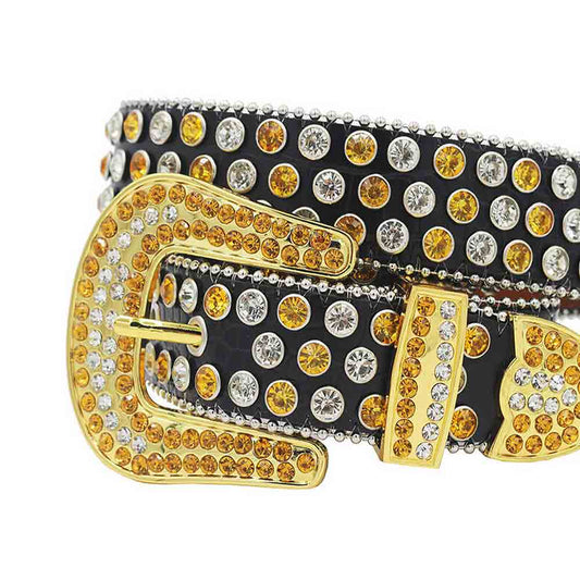 Black Strap With Gold & Crystal Studded Rhinestone Belt