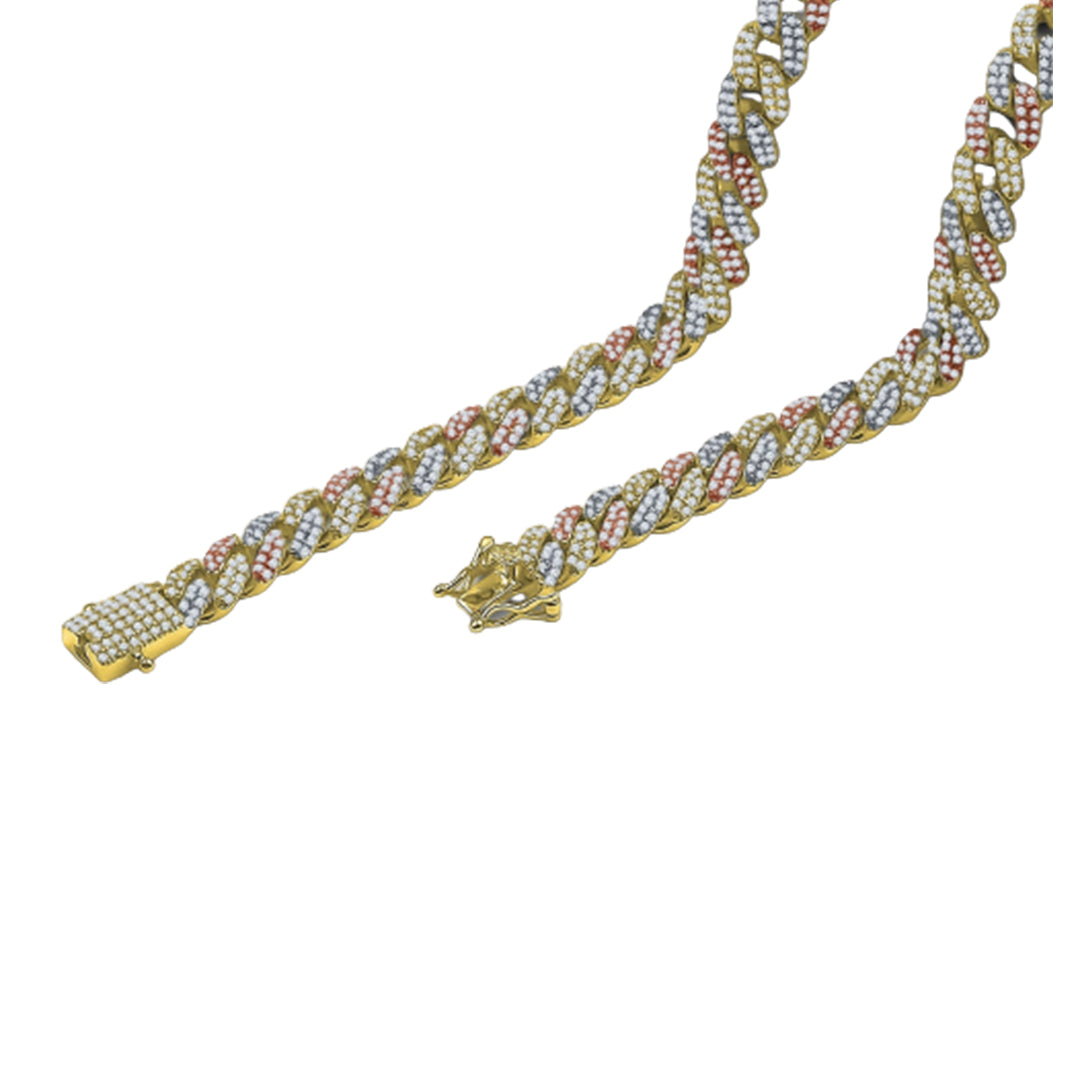 Spectruma Bling- 8MM Miami Cuban Hip Hop Multi-Color Chain Unlocked and Lying Flat | RhinestoneBeltstore.com