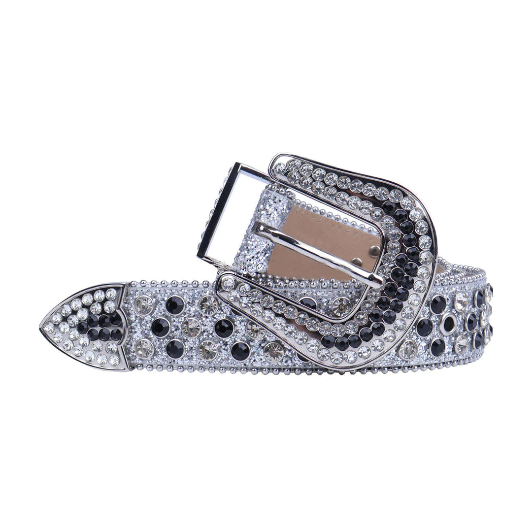 Grey Shiny Strap With Black & Silver Rhinestone Belt