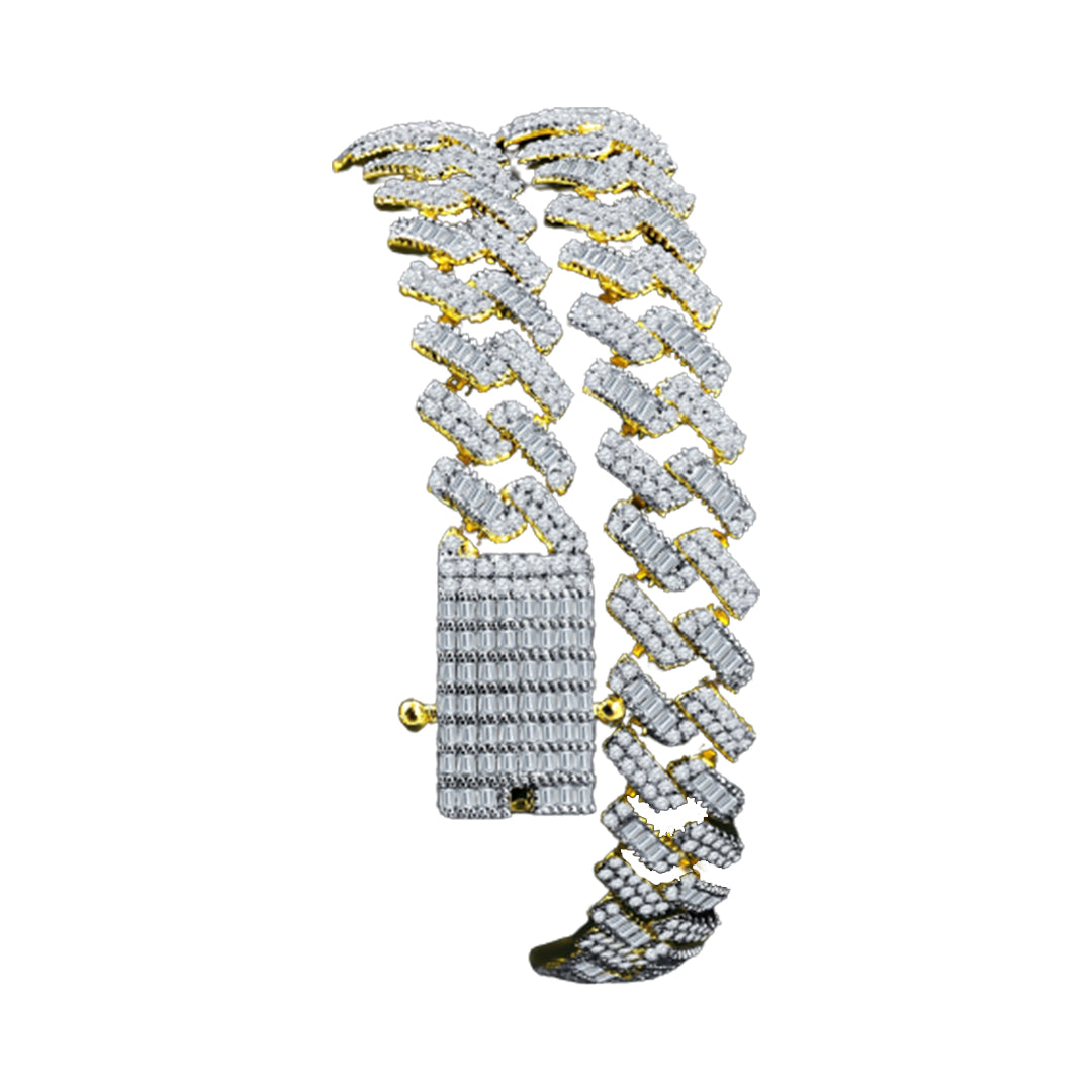 Bling Boss - 12MM Brass CZ Miami-Cuban Hip Hop Gold Chain Unlocked (Different Angle) | RhinestoneBeltstore.com