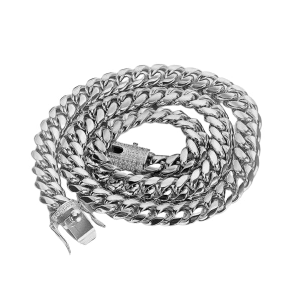 Glossy Guild - 12MM Miami Cuban Hip Hop Silver Chain Rolled Up | RhinestoneBeltstore.com