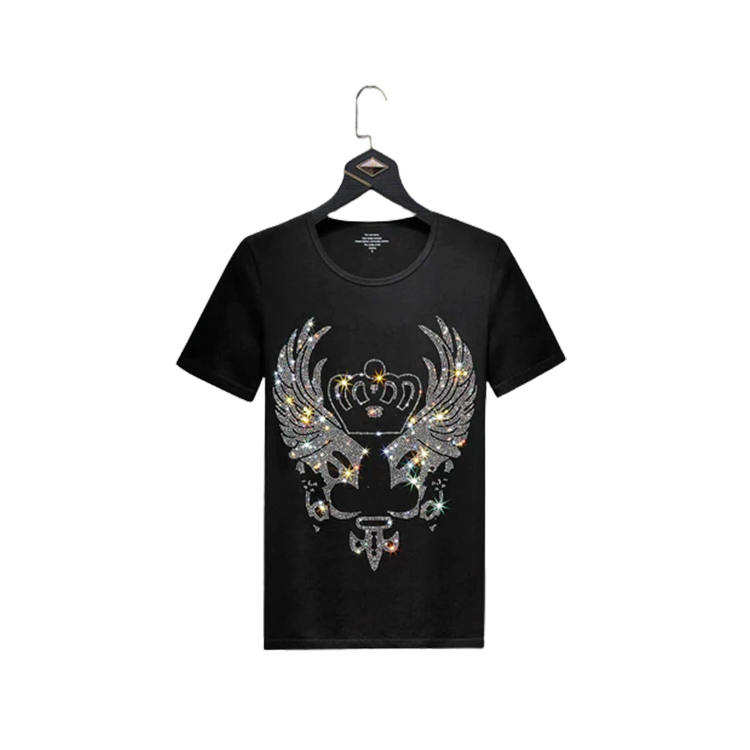 Men's Fashion Crown Rhinestones Short Sleeve T-Shirt
