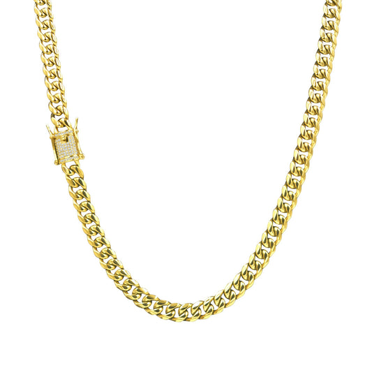 Men's Ritzy 8MM Miami Cuban CZ Gold-Colored Steel Chain