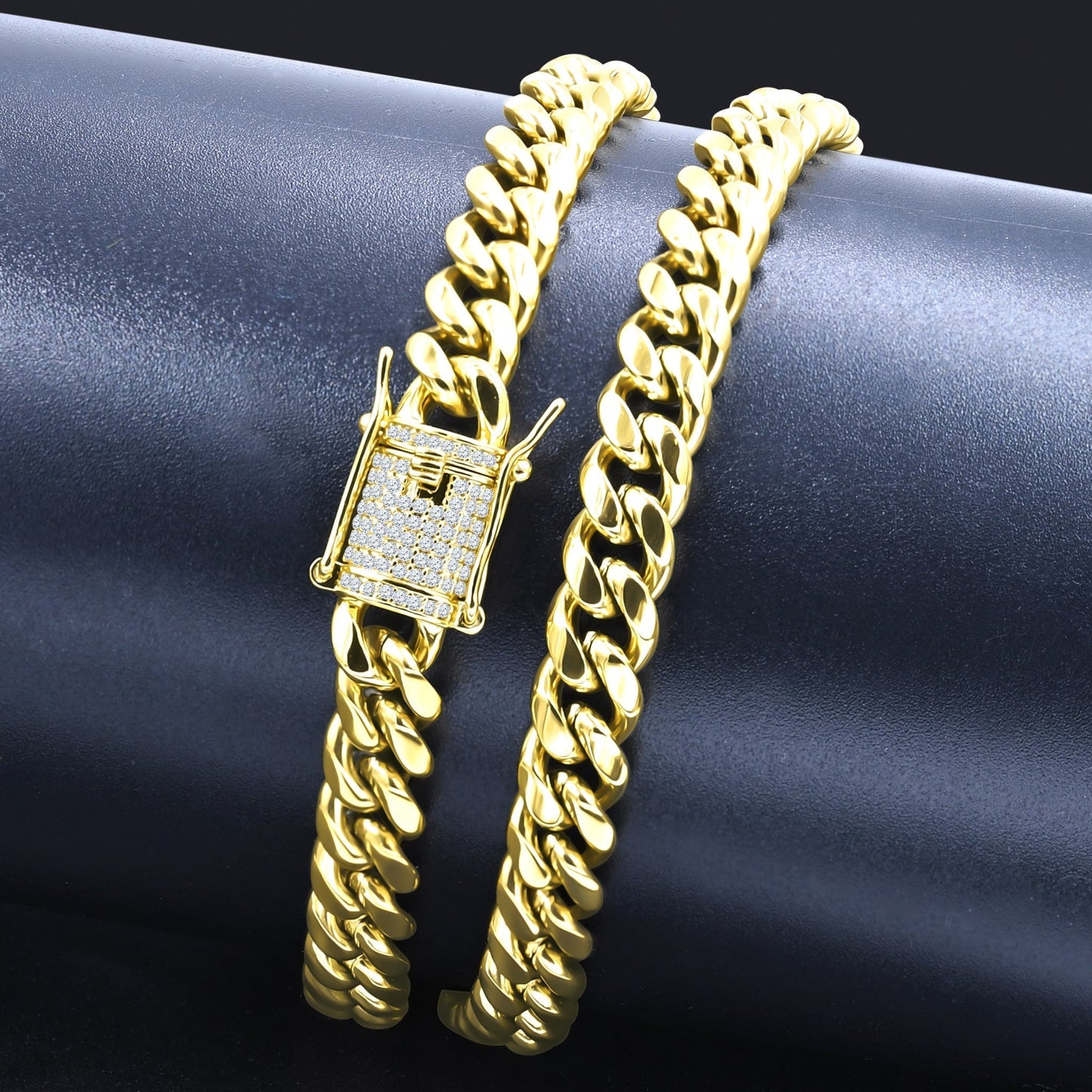 Men's Ritzy 8MM Miami Cuban CZ Gold-Colored Steel Chain
