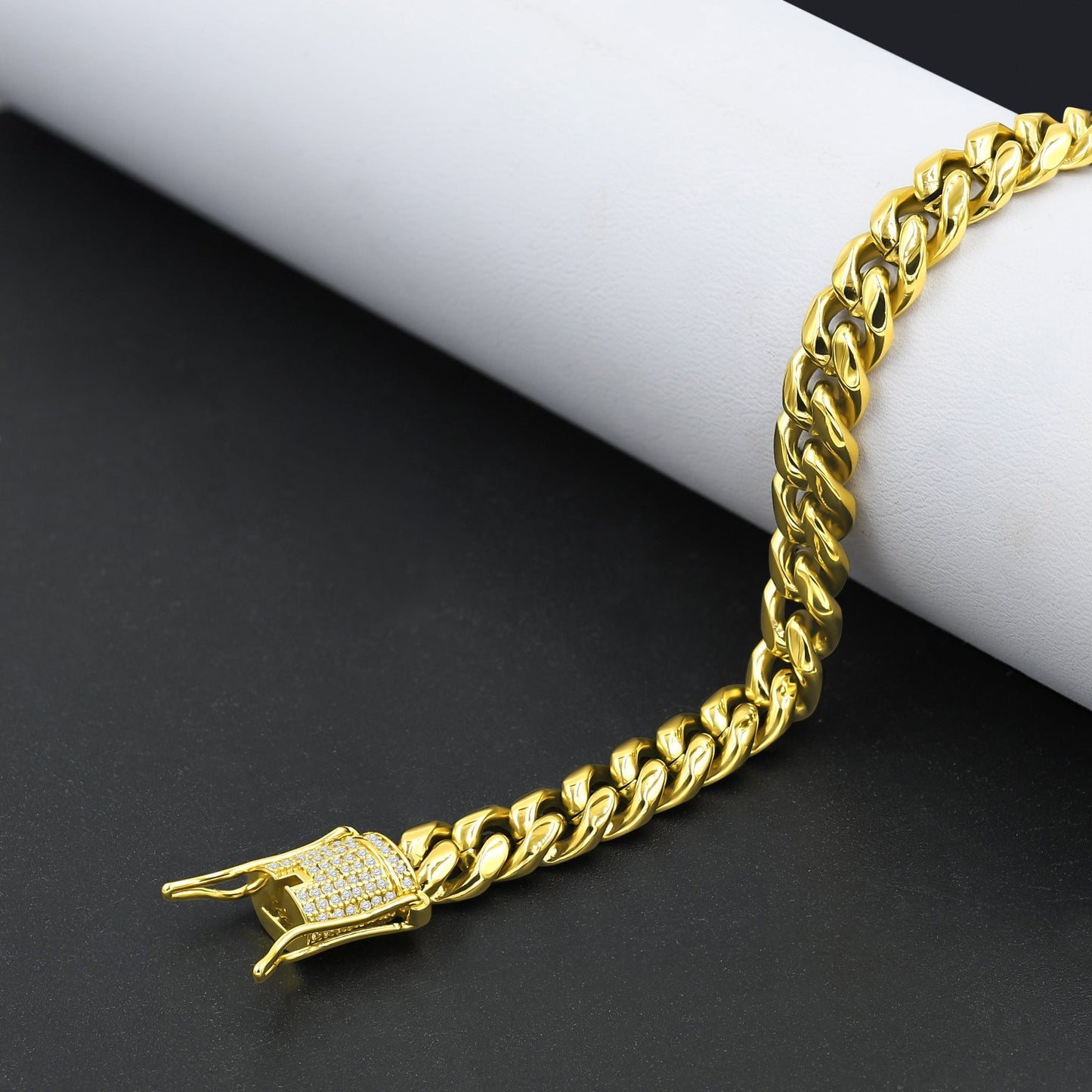 Men's Ritzy 8MM Miami Cuban CZ Gold-Colored Steel Chain