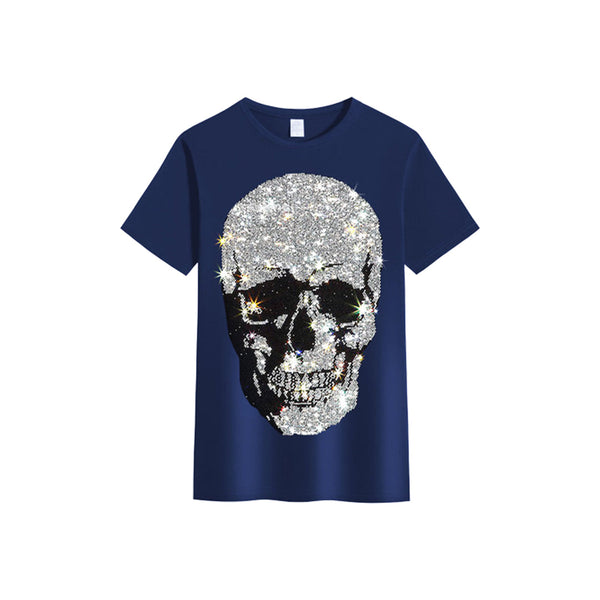 Men's Hip Hop Rhinestone Skull Printed T-Shirt