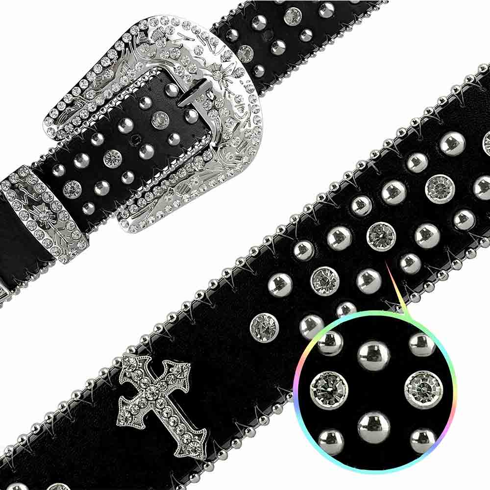Black Cross Stones With Studs And White Stones Studded Rhinestones Bel ...