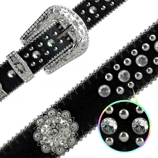 Black Flower With Studs And White Stones Studded Rhinestones Belts