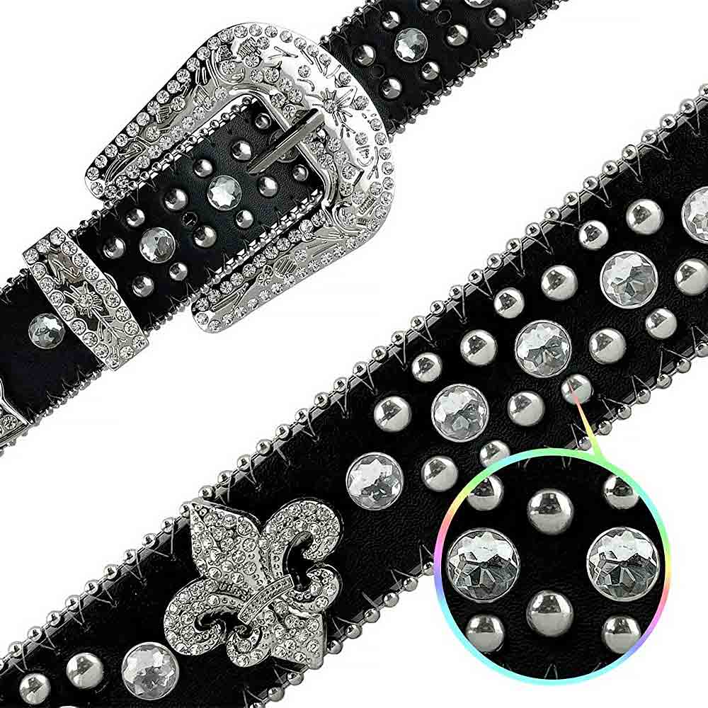 Black Scout With Studs And White Stones Studded Rhinestones Belts
