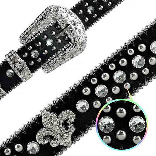 Black Scout With Studs And White Stones Studded Rhinestones Belts