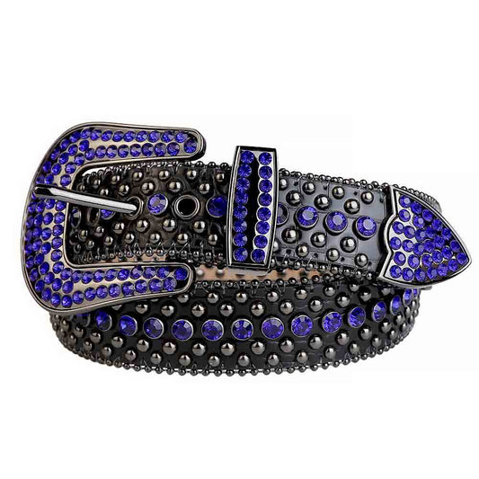 Black Strap With Black & Blue Studded Rhinestone Belt