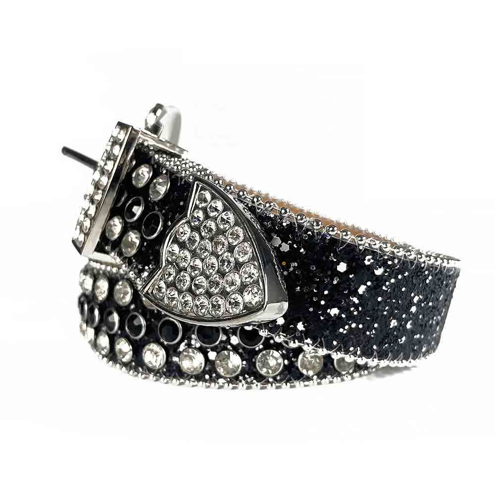 Black Strap With Black & Diamond White Studded Rhinestone BB Belt