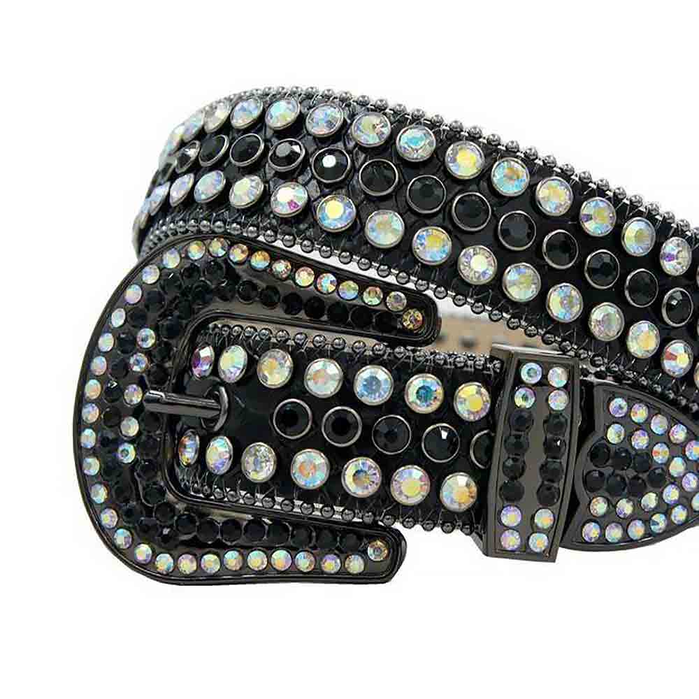 Black Strap With Black & Multi Color Studded Rhinestone Belt
