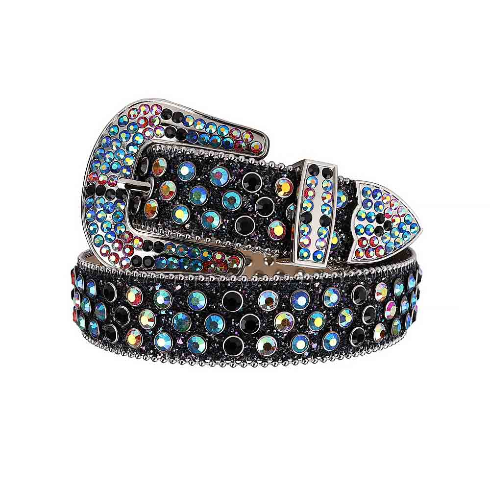 Black Strap With Black & Multi Studded Rhinestone Belt