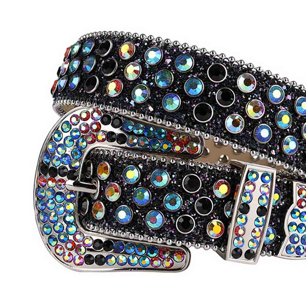 Black Strap With Black & Multi Studded Rhinestone Belt