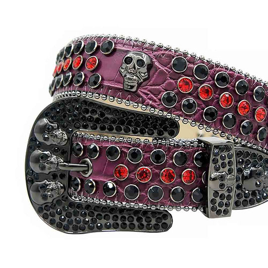 Black Strap With Black & Red Studded Rhinestone Belt