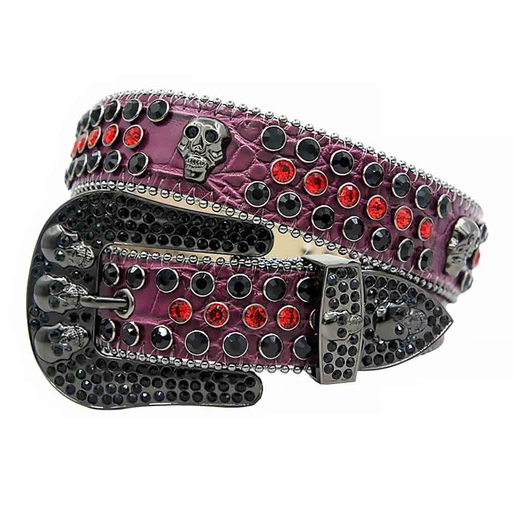 Black Strap With Black & Red Studded Rhinestone Belt