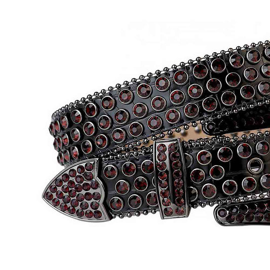 Black Strap With Brown Studded Rhinestone Belt