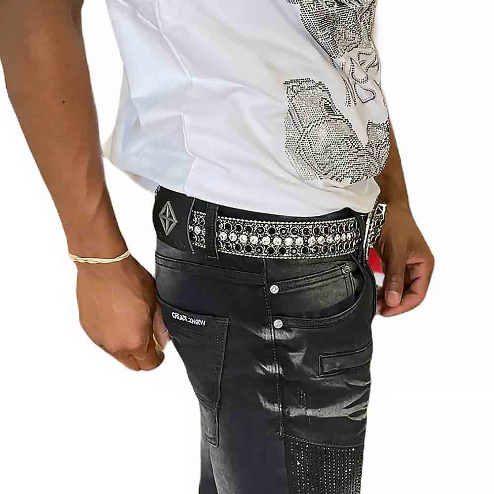 Black Strap With Diamond White & Black Studded Rhinestone Belt