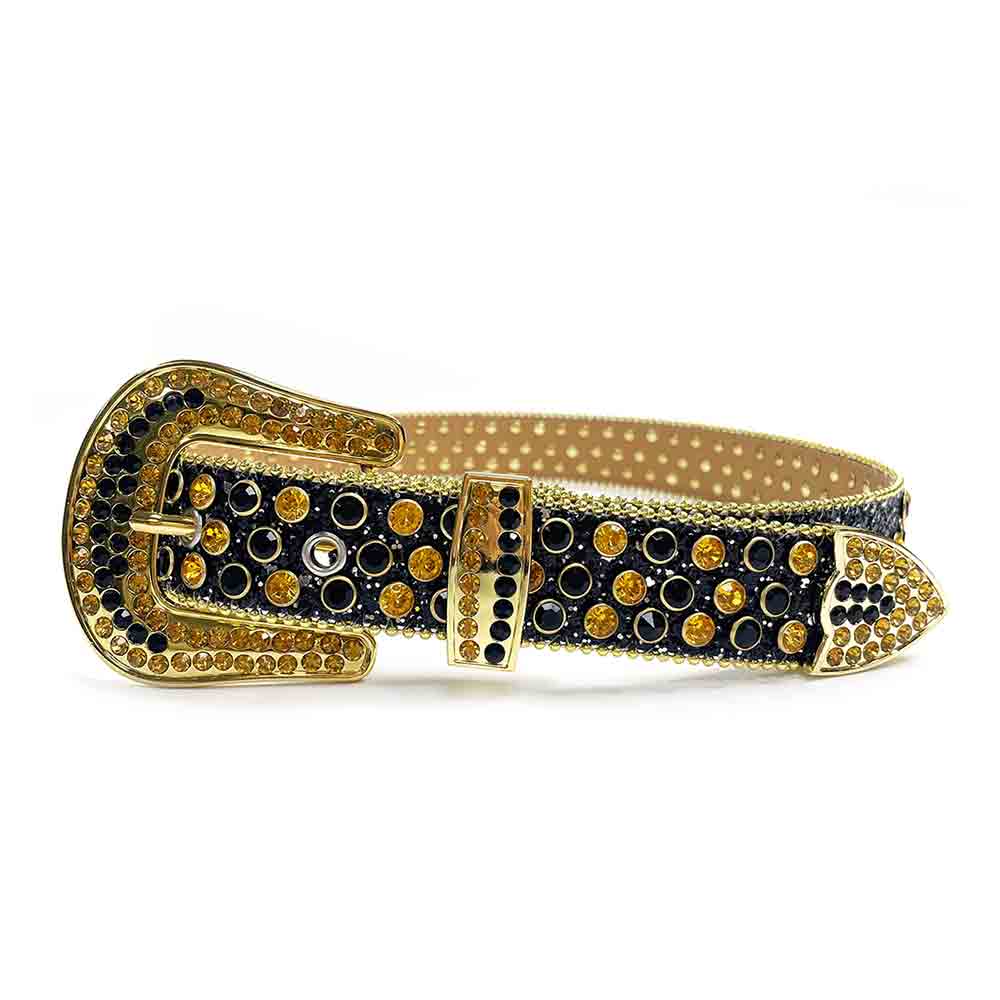 Black Strap With Gold & Black Studded Rhinestone Belt