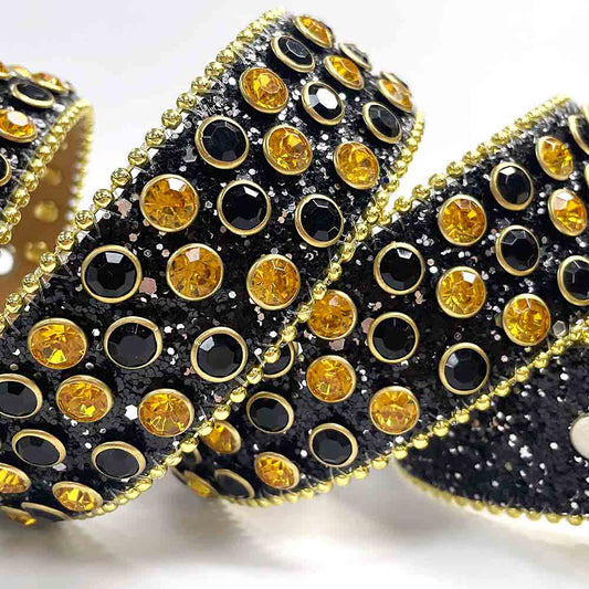 Black Strap With Gold & Black Studded Rhinestone Belt