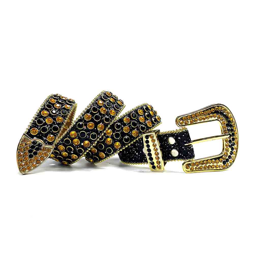 Black Strap With Gold & Black Studded Rhinestone Belt